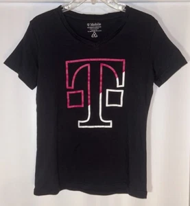 T Mobile Women's Medium Black Pink V Neck Work Wear Staff Employee Uniform Shirt - Picture 1 of 6