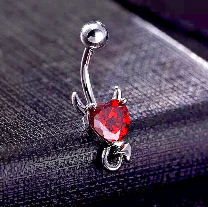 Anillo ombligo rubí rojo creado en laboratorio corte corazón de 1,0 quilates chapado en oro blanco de 14 quilates Foto 1 de 4