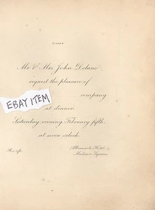 New York City 1881 Einladung MR &MRS JOHN DELANO Albemarle Hotel MADISON SQUARE - Bild 1 von 1