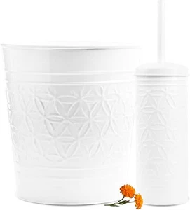 White Farmhouse Bathroom Trash Can with Toilet Seat Brush ,Bathroom Decorating - Picture 1 of 9