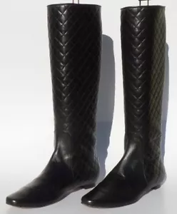 MANOLO BLAHNIK Irieboot Black Quilted Leather Tall Pull On Flat Riding Boots 38 - Picture 1 of 12