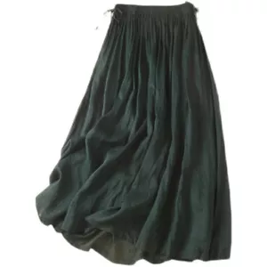 Summer Women Grace Solid Color Cotton Linen Skirt High Waist Loose A-line Skirt - Picture 1 of 14
