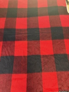 Kinross Plaid Red Black  Wool? Blanket Uruguay  Fringe 56x70 inch - Picture 1 of 7