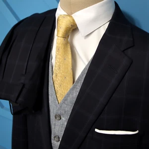 Bespoke Tom James 2 Piece Suit 44L Blue Windowpane Holland & Sherry Wool 33X34 - Picture 1 of 22
