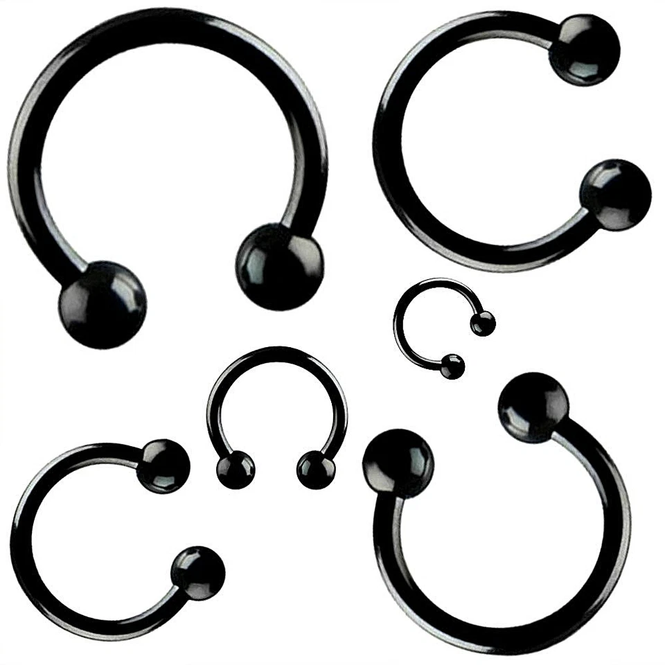 SCHWARZ BARBELL HUFEISEN SEPTUM HORSESHOE LIPPEN AUGENBRAUEN OHR PIERCING AUGEN  - Bild 1 von 1
