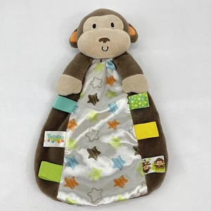 Taggies Monkey Brown Lovey Security Baby Plush Satin Stars Rattle Head 13" - Picture 1 of 11