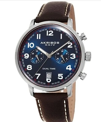 AKRIBOS XXIV • Stainless Steel Quartz 42mm Dual Tim • • Blue - image 1 of 4