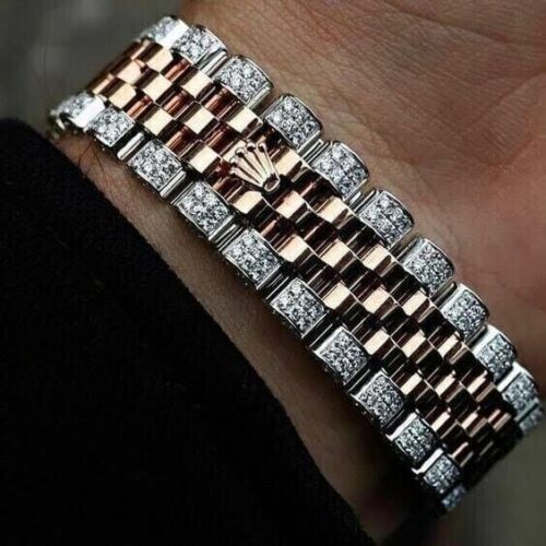 12 Ct Round Simulated Diamond Bar Link Bracelet 925 Silver Rose Gold Plated