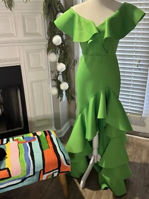 Long Green Formal Ruffle Dress Gown - Image 1 of 4