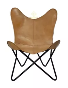 Hierro Marco Silla Salón – Hecho a Mano Piel Marrón Mariposa Relajante PL2-241 - Imagen 1 de 6
