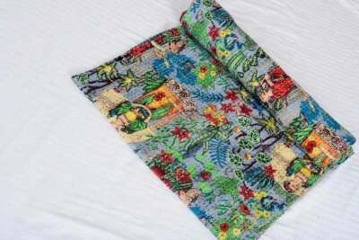 Indian Cotton Handmade Farida Kantha Quilt Bedding Bedspread Blanket Throw - Image 1 of 3