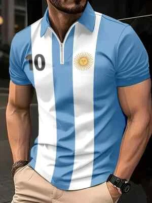 Men'S Casual Sports Shirt Argentina Flag Polo Zipper Shirt XXL - Image 1 of 4