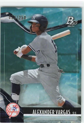 2021 Bowman Platinum Alexander Vargas #TOP-54 AQUA ICE FOIL /250 - Yankees - Image 1 of 2