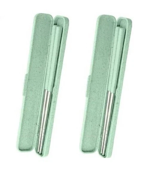 Juego de 2 palillos portátiles de metal en estuche (verde) Foto 1 de 1