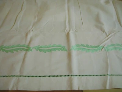 Drap N°113 ancien en lin feuilles vertes brodées  203 X 300 Cm   - Photo 1/4