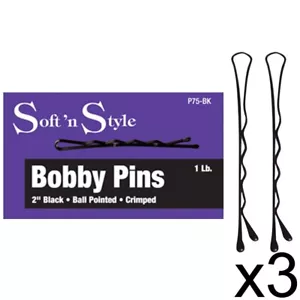 PELUBER BEAUTY SALON PELO RIZADO PEINADO UPDO BOBBY PINES 2" NEGRO 1 LB 3 PAQUETE - Imagen 1 de 1