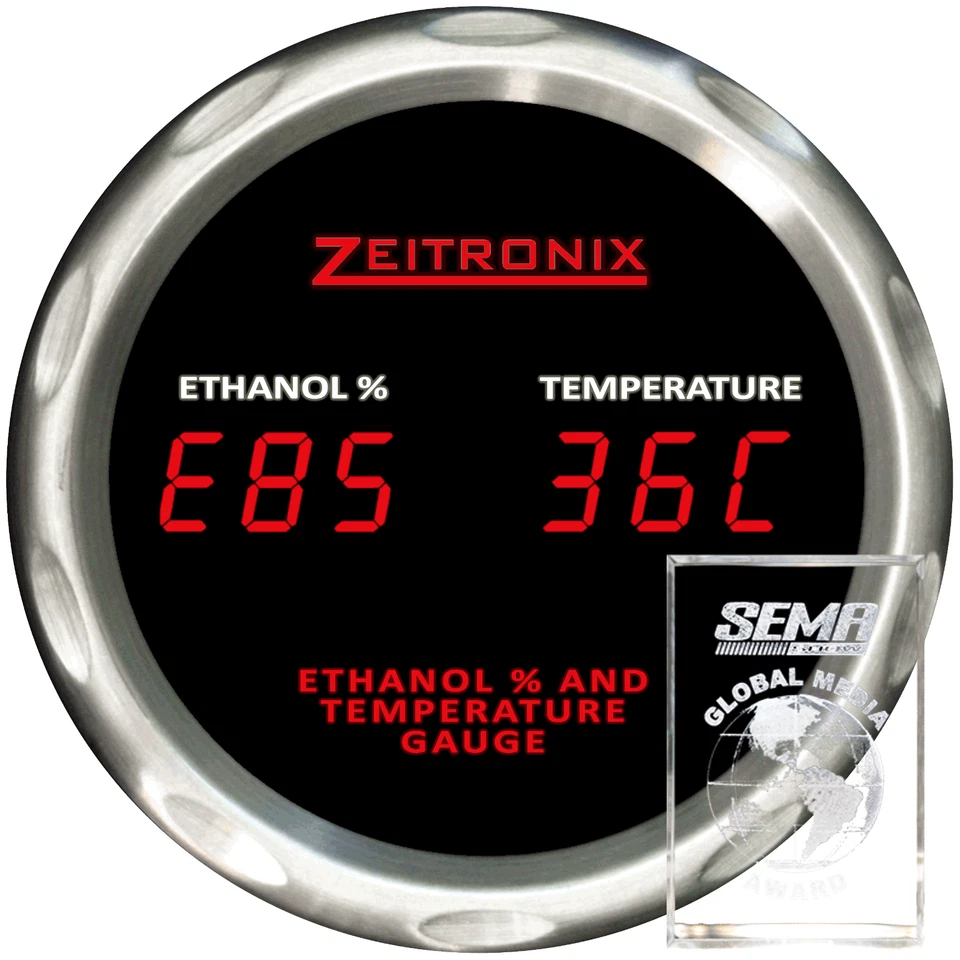 Zeitronix Dual E% & Fuel Temperature Gauge for ECA-2 & CAN Bus (RED / Silver) - Image 1 of 1