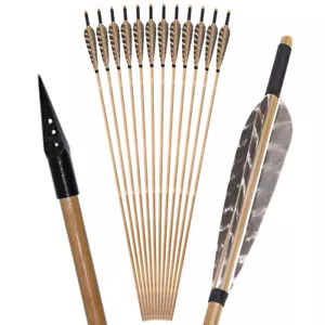 6pcs 33" Bamboo Arrows Turkey Feathers Longbow Archery Recurve Bow Hunting - Picture 1 of 12