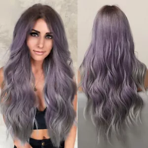 Ombre Purple Long Natural Wavy Hair Women Synthetic Wigs Daliy Cosplay Party New - Picture 1 of 10