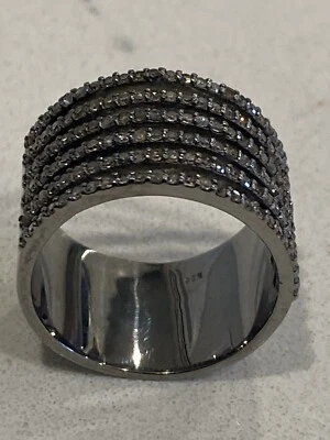 Pave Champagne Diamond Ring Multi-band Single Ring Size 8 Sterling Silver 925 - Image 1 of 4