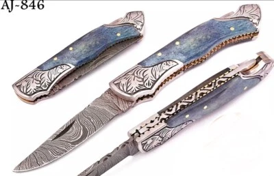 Cuchillo de Bolsillo Damasco Acero Caza Exterior Desollado Plegable Cuchillo Táctico Foto 1 de 2