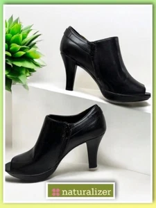 NATURALIZER Daring  N5 Comfort Black Size 6.5 Side Zipper Open Toe Bootie Shoe - Picture 1 of 11