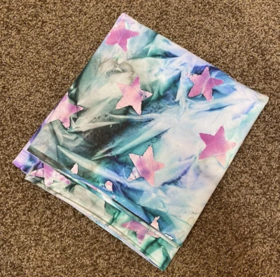 Batik Fabric 44" wide, 1  7/8 yards STUNNING colorful Stars blue pink green gray - Image 1 of 4