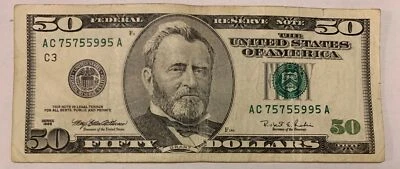 1996 Серия $50 FRN C3 район, S # AC 75755995 A - Изображение 1 из 2