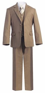 Magen Kids Boy SLIM FIT Formal Bridal 7 Pcs Set Suit S1-18 KHAKI TAN 2 Buttons - Picture 1 of 7