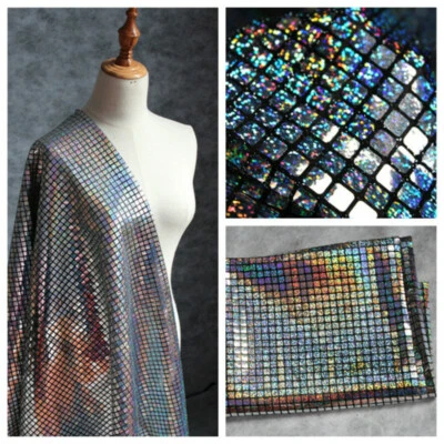 Tela a Cuadros Láser Lentejuelas Malla Material Brillo Brillante Bling Etapa Adorno 100*95CM Foto 1 de 4