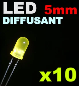 451/10# LED Jaune diffusant 5mm -- 10pcs + résistances - Imagen 1 de 1