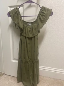 H&M girl romper jumpsuit with pocket summer ruffle neck short green size 11/12 c - Picture 1 of 14