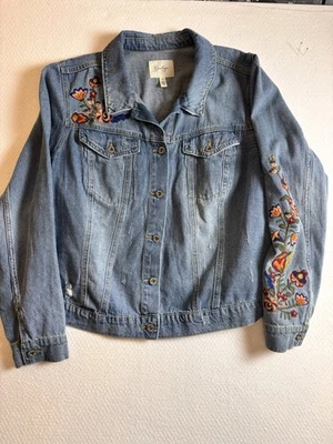 Chaqueta de camionero jean de mezclilla Jessica Simpson azul lavado medio para mujer talla 2X Foto 1 de 4