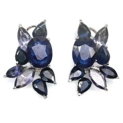 Thailändische Handgefertigte 9 x 11 mm Blaue Saphir- Und Lila Iolith-Ohrringe - Bild 1 von 4