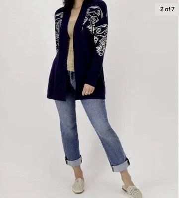 Cárdigan Denim & Co. Azul Marino Fair Isle Frente Abierto Detalle Hombro Talla XS Foto 1 de 4