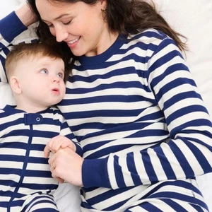 HANNA ANDERSSON ADULT UNISEX SMALL NAVY STRIPED LONG PAJAMAS ORGANIC COTTON - Picture 1 of 9