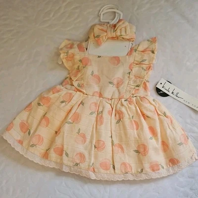 NICOLE MILLER NEW YORK Melocotón 3 PIEZAS CONJUNTO NUEVO NIÑAS 0-3 MESES Diadema NUEVO CON ETIQUETAS Foto 1 de 4