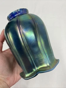 Antigua pantalla de vidrio artístico de colección artes y manualidades decoración azul verde Favrile tulipán 2 1/4" - Imagen 1 de 24