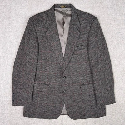 Blazer Abrigo Deportivo Vintage Henry James Tweed Espiga 43R Gris Ventana EE. UU. Foto 1 de 4