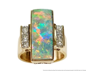 Signierter Designer Ring schwer 18k Gold bunt australischer Opal Diamant Vintage - Bild 1 von 11