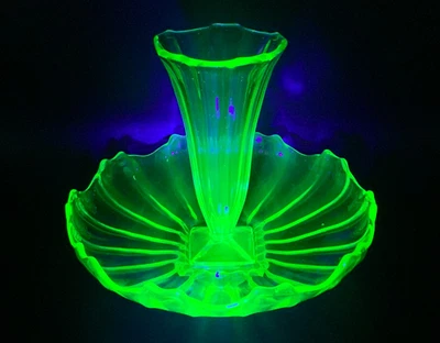 Art Deco Sowerby/Jobling British Uranium Green Pressed Glass Bowl & Vase c.1930 - Image 1 of 4
