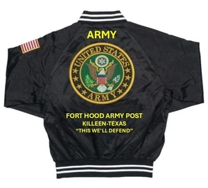 FORT HOOD ARMY POST* KILLEEN-TEXAS* EMBROIDERED SATIN JACKET*ARMY LICENSED - Picture 1 of 6