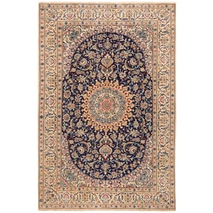 Nain 294X198 Cm Tappeto Persiano Annodato A Mano Fine Orient Carpet Blu Beige - Picture 1 of 12