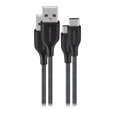 Insignia — плетеные кабели зарядки и синхронизации с USB на USB-C 6 футов (2 шт.) — черные - Изображение 1 из 4