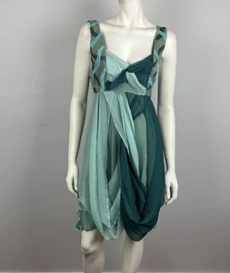 Vestido Save The Queen Talla M Línea A Cintura Imperio Verde Drapeado Seda Lino Mezcla NUEVO - Imagen 1 de 14
