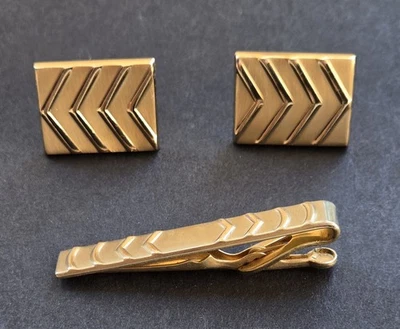 Gemelos y pasador/barra vintage Swank tono dorado Foto 1 de 2