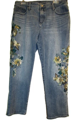 CHICO'S 12 码 REG SLIMMING GIRLFRIEND ANKLE 牛仔刺绣腿 — 第 1/4 张图片