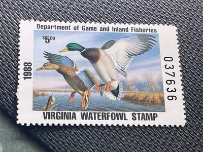 1988 Virginia State VA1 Mallards Duck Migratory Waterfowl Stamp MNHOG - Image 1 of 2