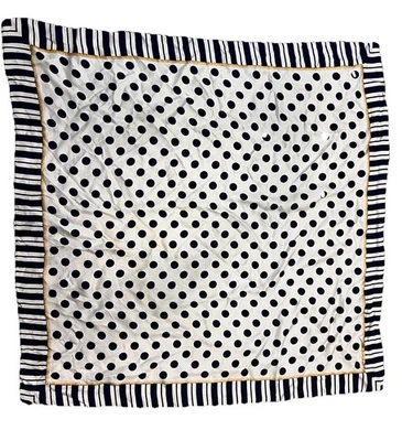 VTG Echo Silk Scarf Navy Blue Polka Dot Gold White 35x35” - Image 1 of 4
