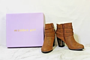 Madden Girl Brown Donna Studded Buckle Ankle Boots Block Heel Women's Size 10M - Picture 1 of 14